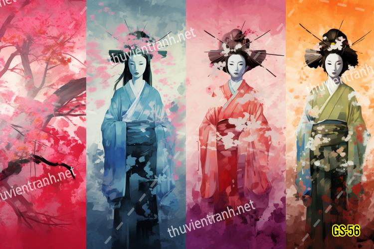 Tranh dán tường hoa cô gái Geisha Nhật Bản-GS-56 - Tranh tường chất lượng cao
